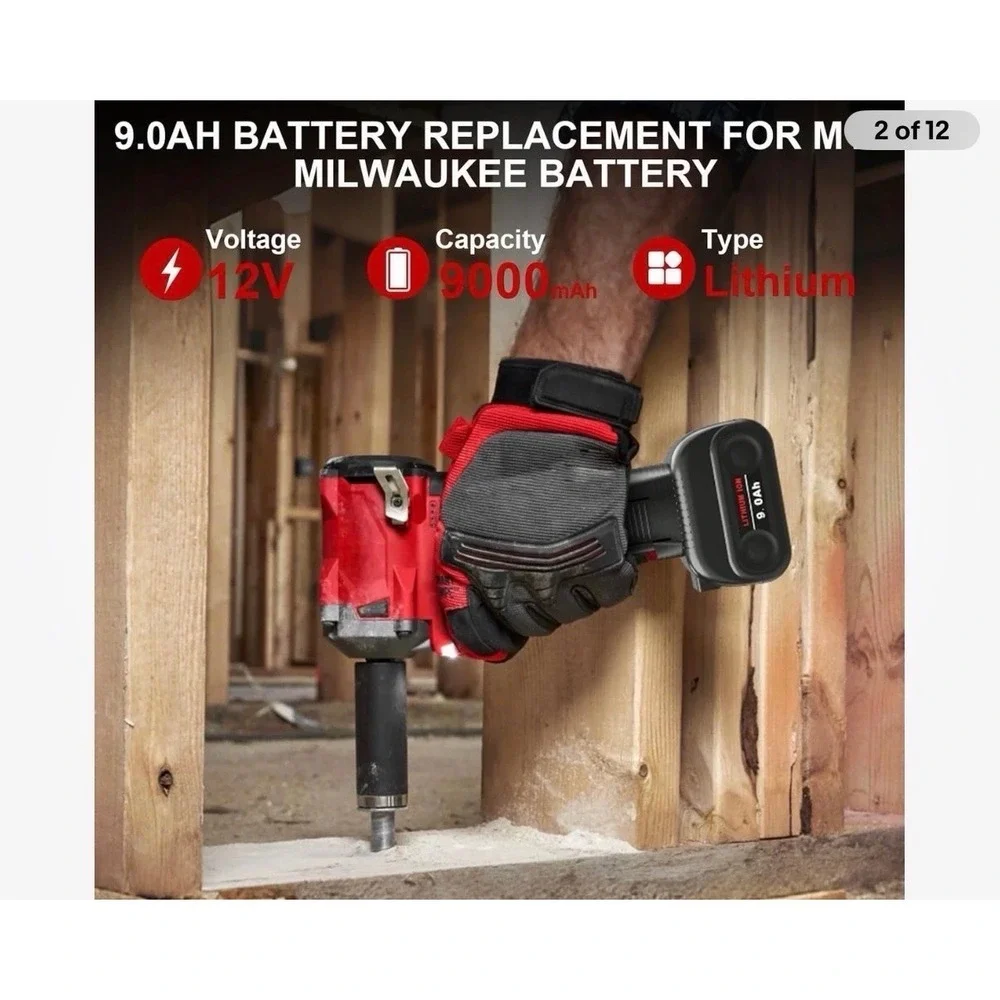 2 Packs 9.0Ah Replacement for Milwaukee M12 Battery, Compatible with Milwaukee 1